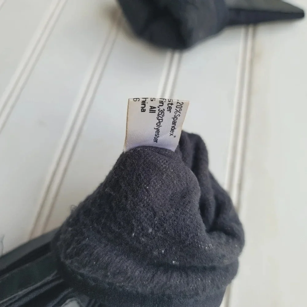 Vintage Thinsulate Black Stretch Leather  Fleece Lined Nylon Gloves OS
